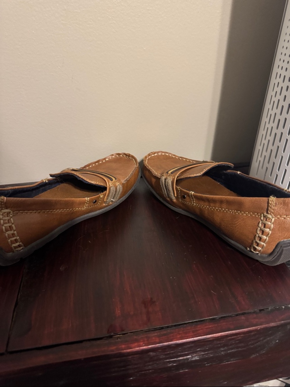 Steve Madden Tan Leather Kids Boys Slip-On Loafers with Striped Band - Picture 5 of 7